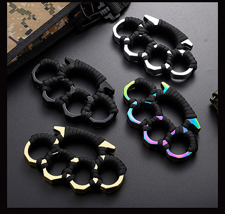 Gold Thick 4 Finger Knuckle Duster Ring Buckle Vehicle Window Breaking Belt Buckles All Colors